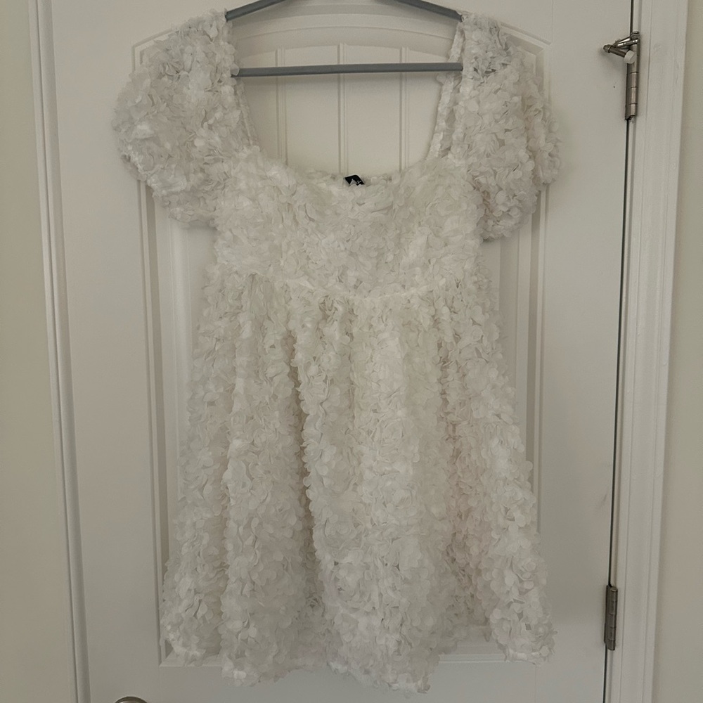 Lulus Precious Passion White Floral Puff Sleeve Babydoll Dress - Picture 2 of 2